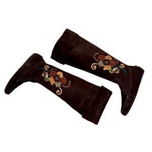 Miu Miu Suede Over the Knee Fold Over Beaded Embroidered Moccasin Boots